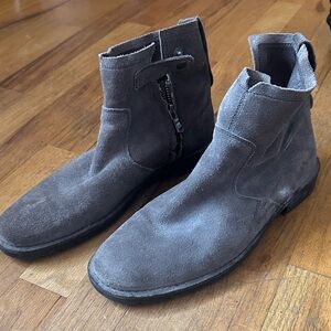 John Varvatos Gray Suede Boots with Side Zipper